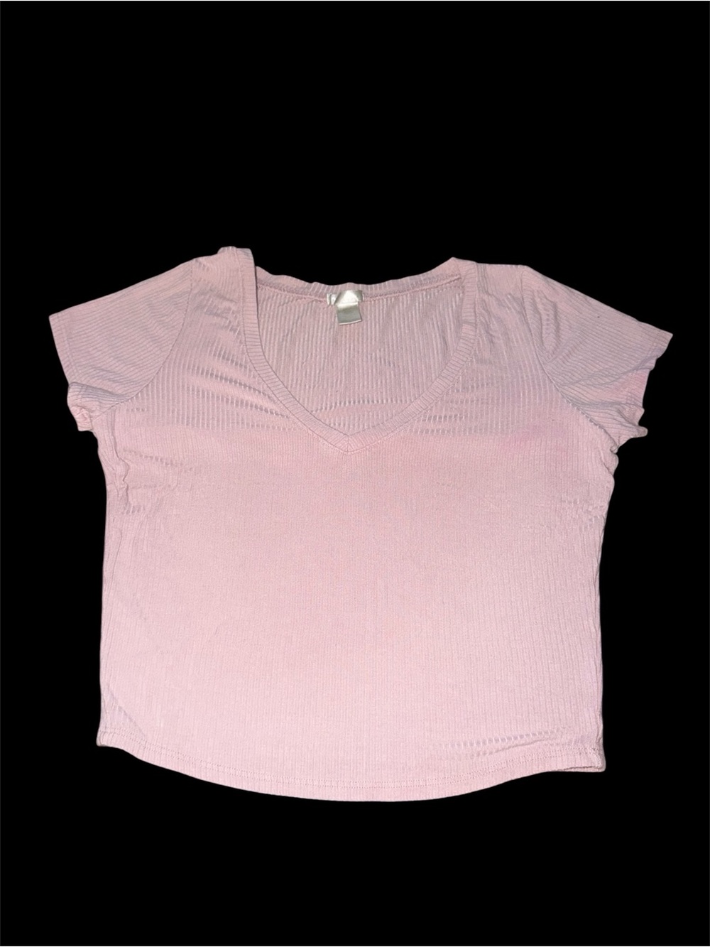 Bozzolo Light Pink Ribbed V-Neck Short Sleeve Tee